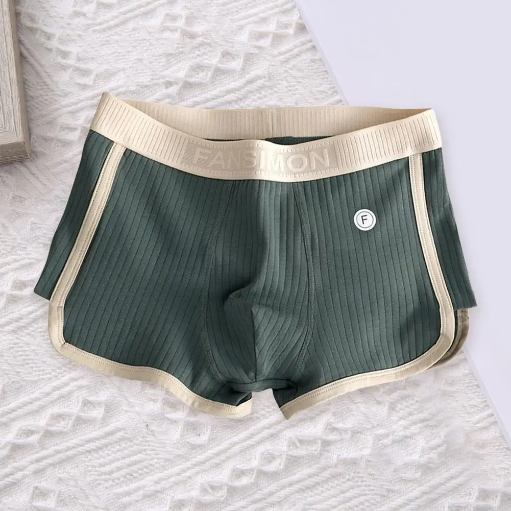 Veelzijdige Heren Ondergoed Mid-Tase Boxershort Met Elastische Tailleband U-Convex Design Patchwork Kleur Geribbeld Voor Comfort