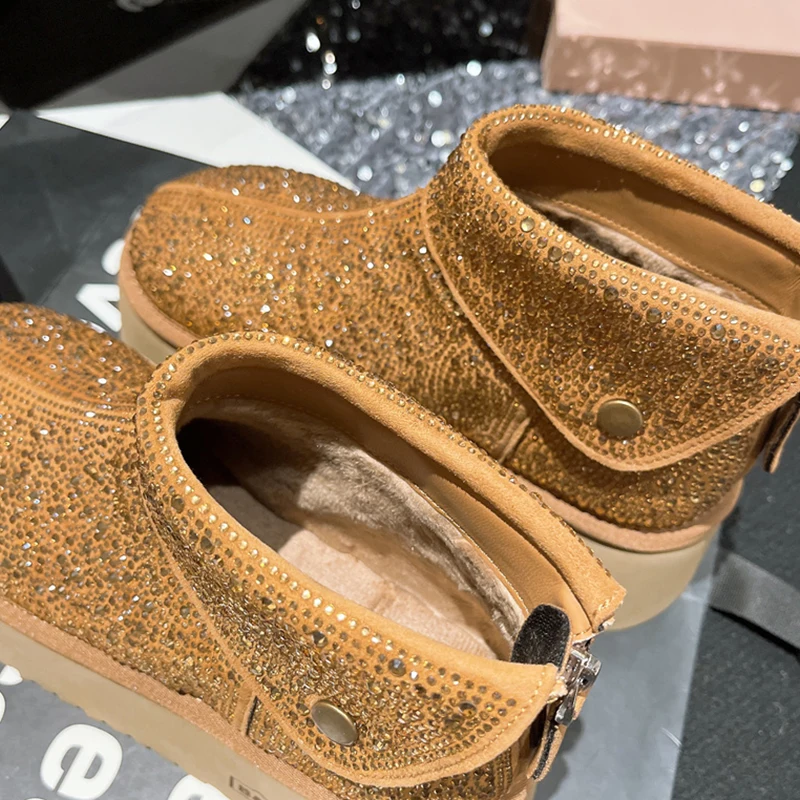 Women's Snow Boots Designwe Winter Boots Fashion Rhinestone Suede Ankle Boots for Women Plush Platform Non-slip Casual Shoes New view 5