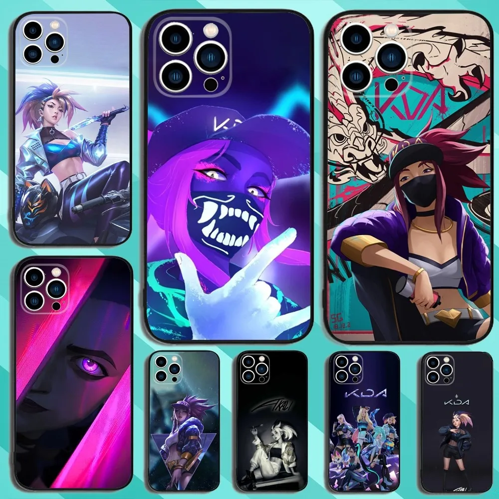 L-LOL KDA Akali Phone Case For iPhone 15,14,13,12,11,Plus,Pro Max,XS,X,XR,SE,Mini,8,7 Soft Silicone Black Cover