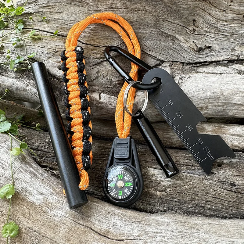 Outdoor Survival Fire Starter Kit Ferrocerium Rod with Compass Whistle & Multi-Tool Scraper All-Weather Fire Steel for Bushcraft view 6