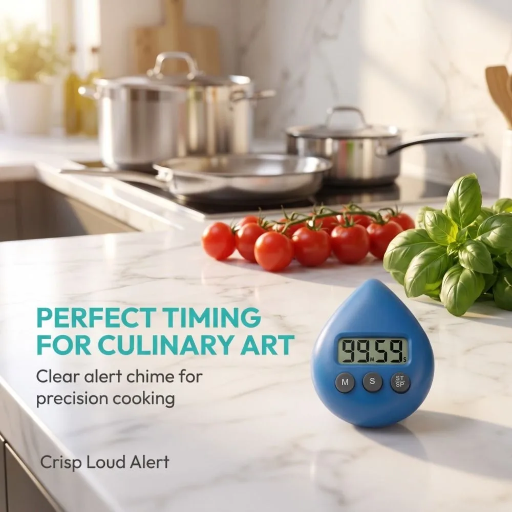 Large LCD Display Kitchen Timer Water Drop Shape Portable Countdown Timer Multi-Purpose Hanging Hole Waterproof Bathroom Clock