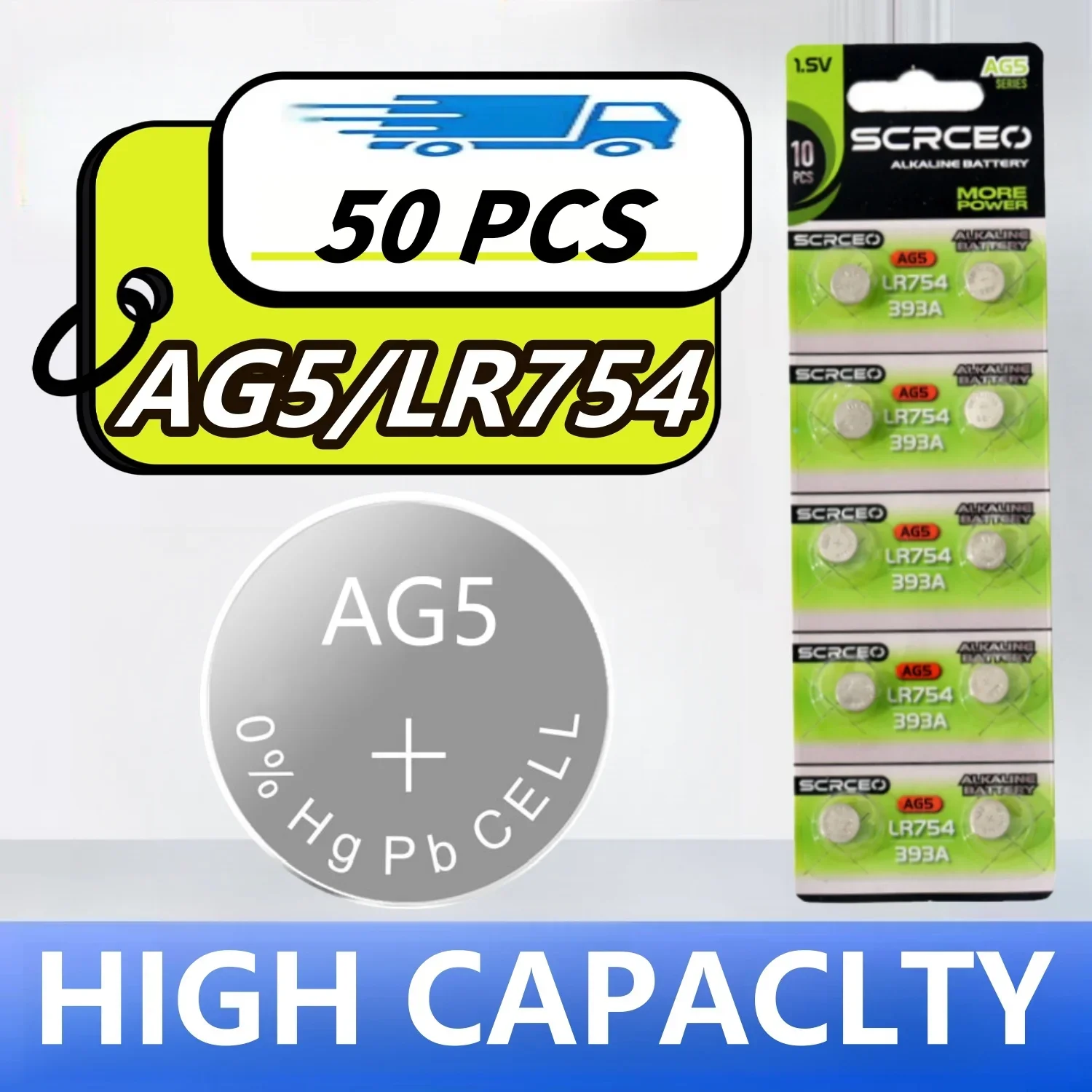 

50PCS 1.55V AG5 LR754 Button Batteries SR754 193 393 Round Cell Coin Alkaline Battery L754 SR754SW LR48 For Watch Toys Clock