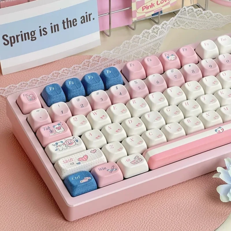 Pure Heartbeat SOA Height PBT Creative Keycaps 150keys Thermal Sublimation Cute Pink Mechanical Keyboard Keycaps Gifts