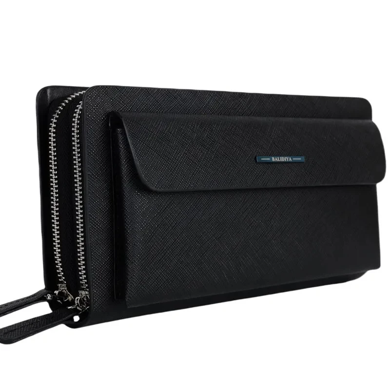 split Leather Phone Credit Card Organizer Large Wallet Fashion Zipper Hand Bag genuine leather Business Mens Brand Clutch Bags