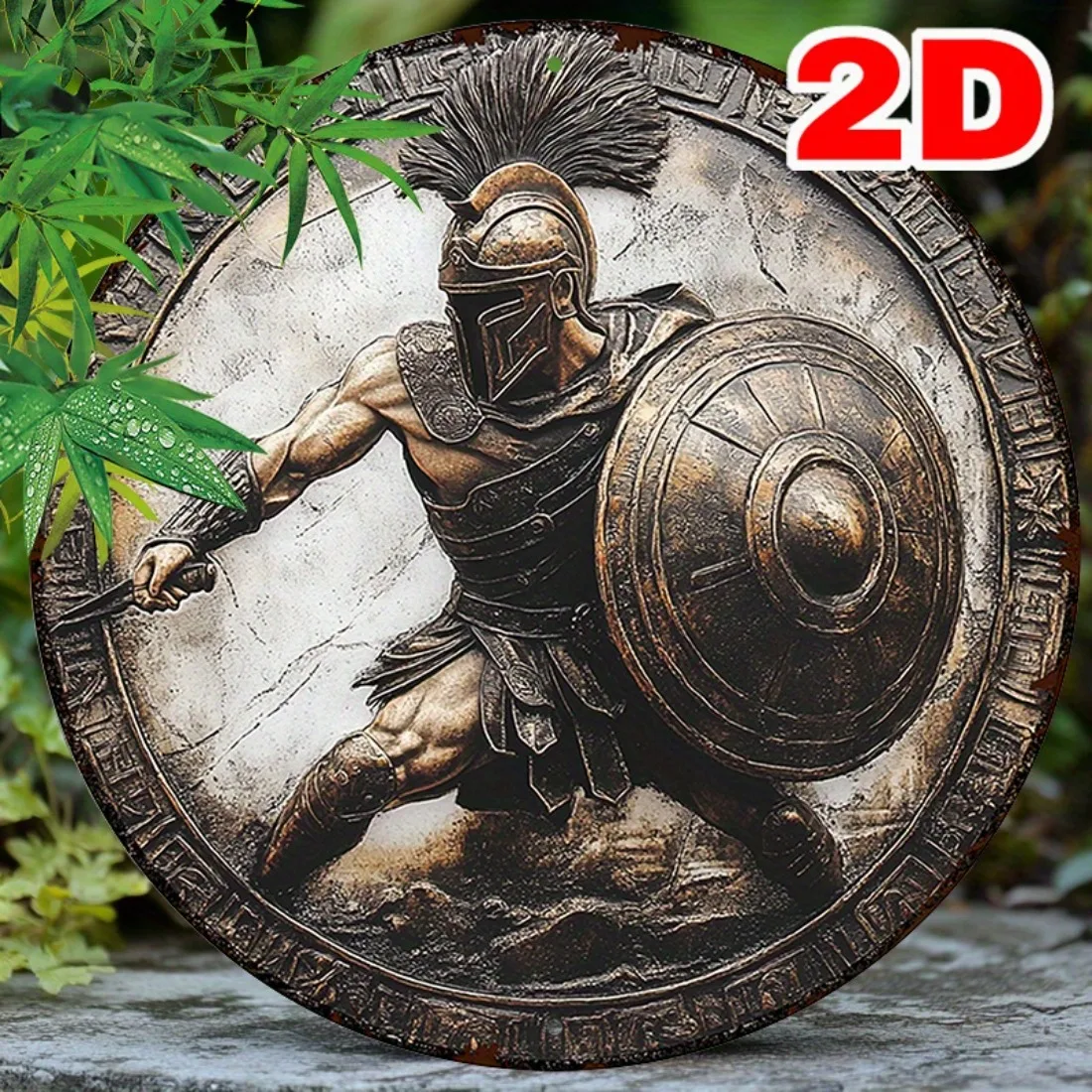 Antikes griechisches Krieger-Schild, 2D-Wandkunst-Metallschild – 20,3 cm große Aluminium-Kreisdekoration mit UV-Schutz, leicht, für den Innenbereich