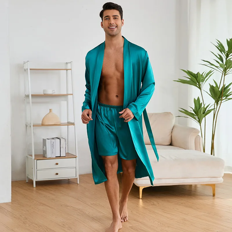 Nightgown Bathrobe Men's Clothing Homewear Spring Summer Thin Simple Comfortable Casual Breathable Fashionable Loose Large Size