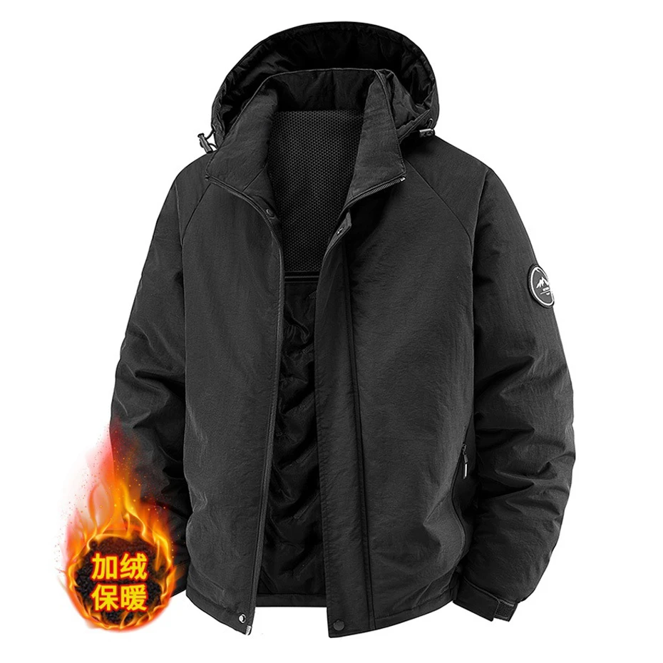 

Autumn Fleece Windbreaker Jacket Men Fashion Casual Camp Jacket Coat Male Solid Color Warm Coat Outerwear Plus Size 5XL