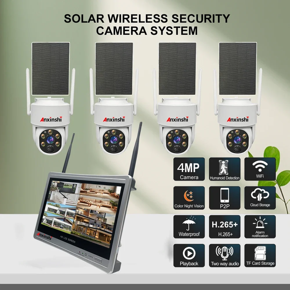 Eseecloud NVR كبير مع كاميرا تعمل بالطاقة الشمسية 4MP PTZ 10CH NVR نظام كاميرا الأمن عدة نظام كاميرا CCTV