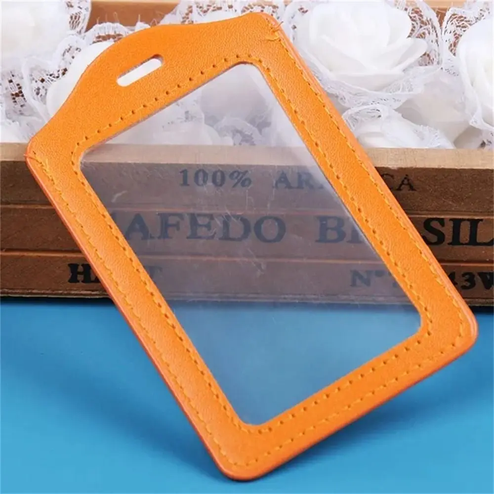 PU レザー ID バッジケース透明両面名刺ホルダー従業員カード仕事アイデンティティ名カードカバークレジットカード