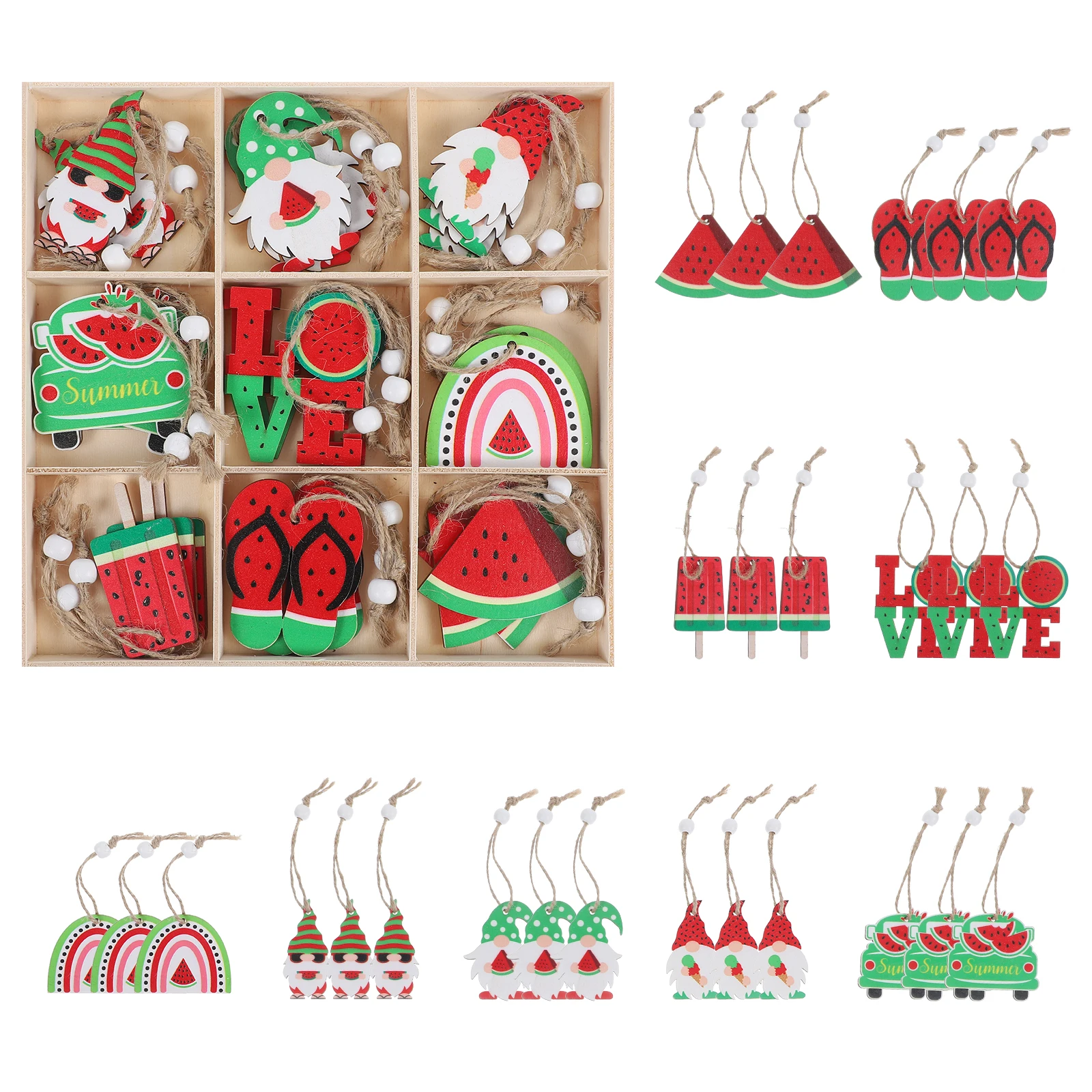 

Wooden Watermelon Hanging Decorations Fruit Shaped Ornaments for Party Tree Supplies Summer Luau Hawaiian Beach Theme