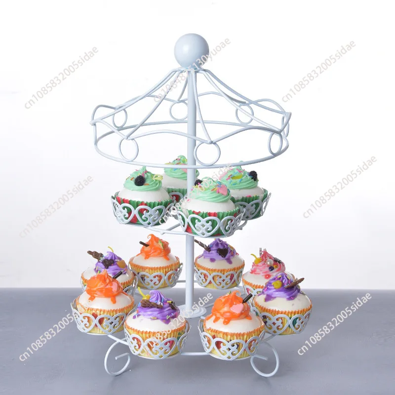 2 Layer-12 Count Carousel Cupcake Stand Holder Display Wedding Cake Cup Display Stand