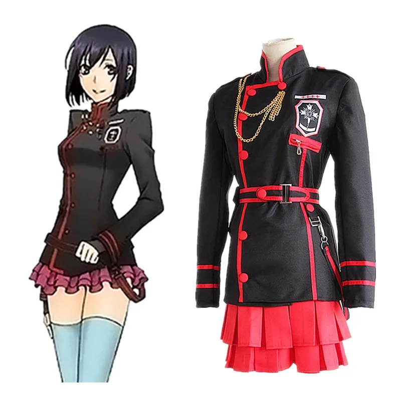 Anime D.Gray-man Linali Lee Cosplay Costume Women Halloween Carnival Party Show Black Coat + Skirt Uniform Full Sets