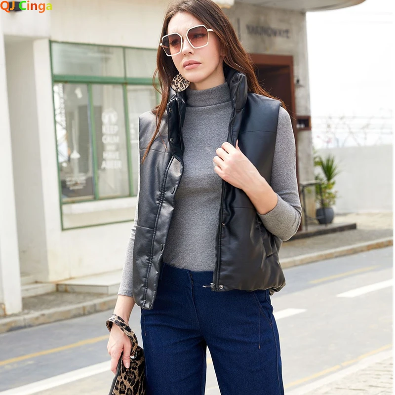 

Black Standing Collar Women's Sleeveless Tank Jacket Winter Heavy Tank Coat Single Breasted for Warmth Outerwear Waistcoat