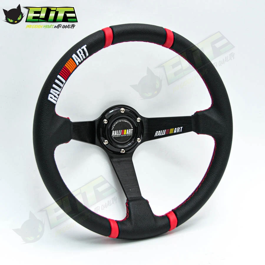 JDM Ralliart Leather Steering Wheel Tuning Car Deep Dish Racing Sports Steering Wheel