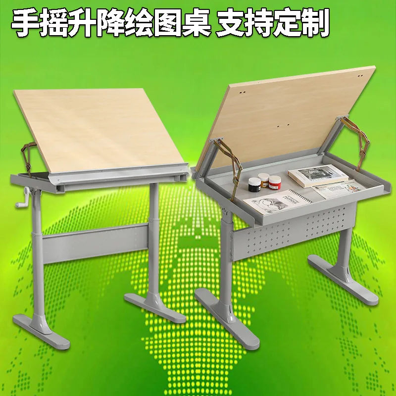 Manufacturer hand-cranked lifting drawing table art student multi-functional desk engineer drawing table with ruler painting