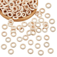 50pcs 15mm Natural Unfinished Solid Wooden Rings, Smooth Wood Ring Circle for DIY Craft Pendant Connector Jewelry Making
