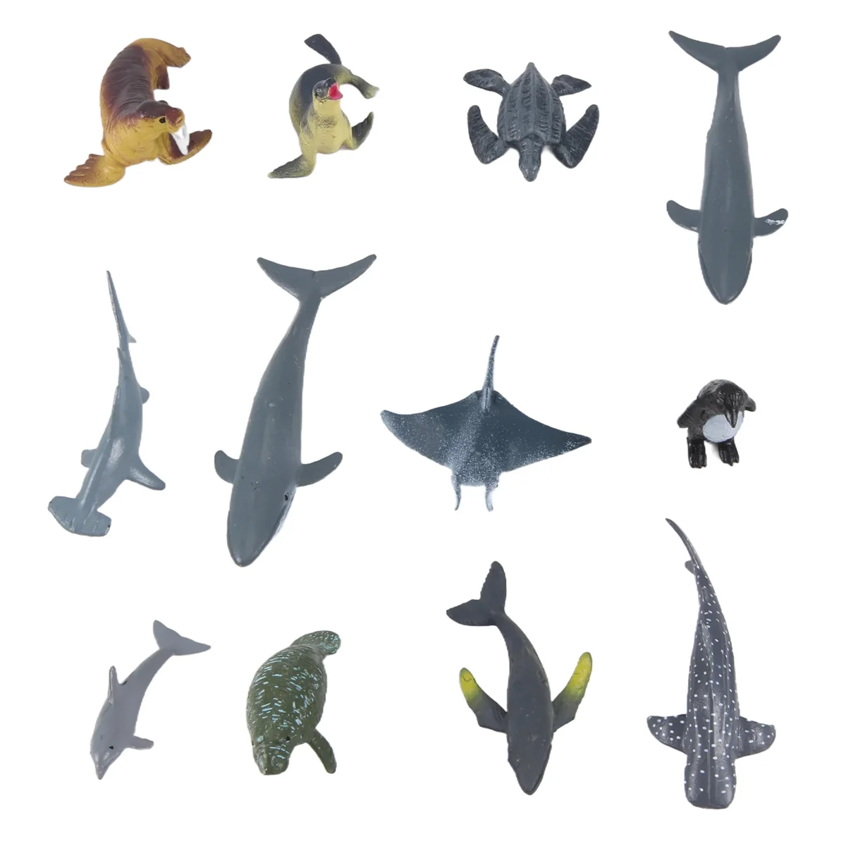 12Pcs Simulation Mini Marine Animal Giant Tooth Shark Killer Whale Blue Whale Shark Penguin Dolphin Model Toy