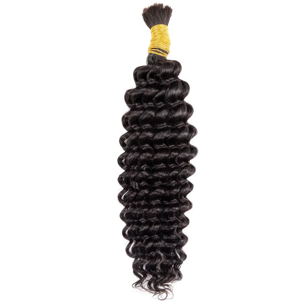 Extensiones de cabello humano 100% rizado para mujer, cabello trenzado sin trama, Color negro Natural, onda profunda, a granel, 16 a 26 pulgadas