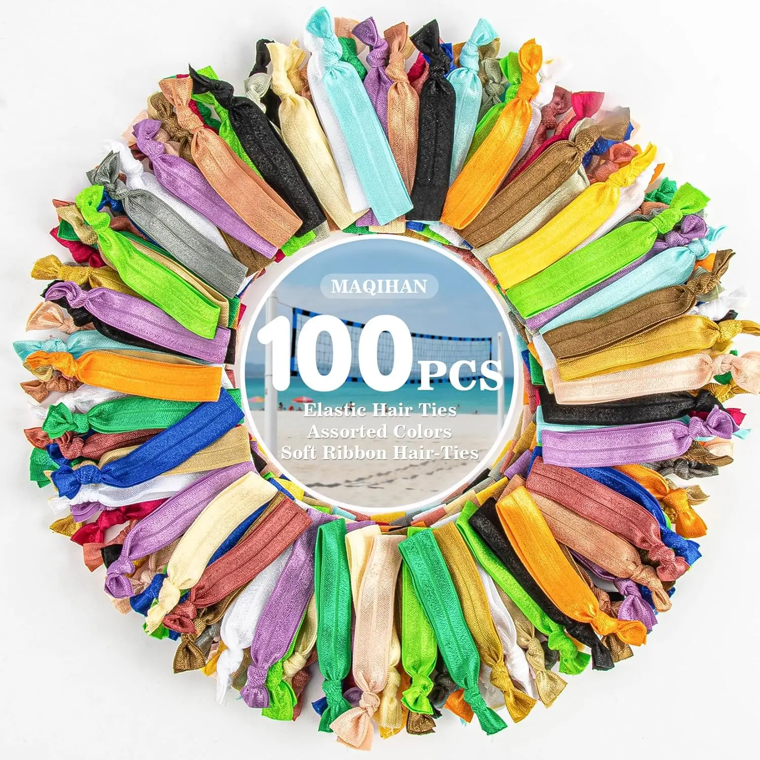 

100 Pcs Soft Ribbon Hair Ties - Elastic No Crease, 20 Colors for Women Girls