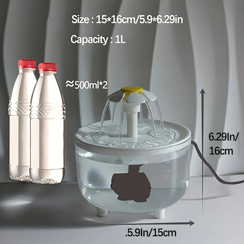

USB Electric Mute 1L Pet Water Fountain Automatic Cat Drink Bowl Filter Pet Drinking Dispenser Drinker For Cats Water Filter