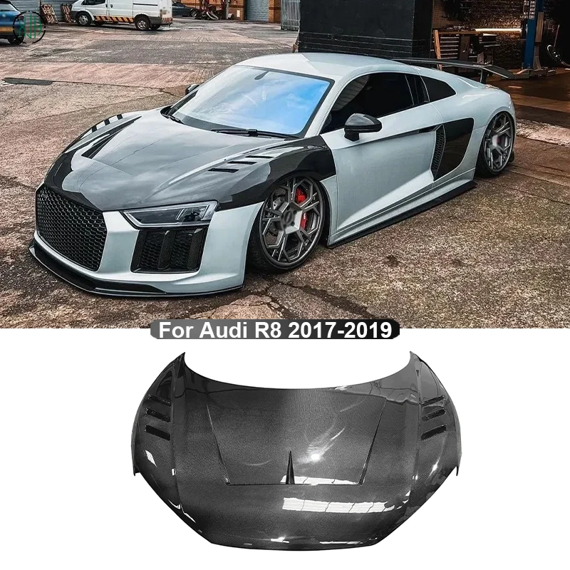 Carbon Fiber For Audi R8 2017-2019 Car Front Bumper Engine Cover Hood Bonnet Vent Parts Upgrade Body kit