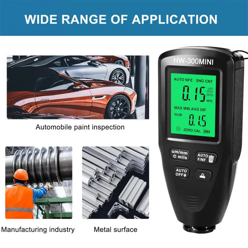 Coation Thickness Gauge 0-2000UM Car Paint Film Thickness Tester Car Coating Measuring Tools Automotive Paint DFT Meter