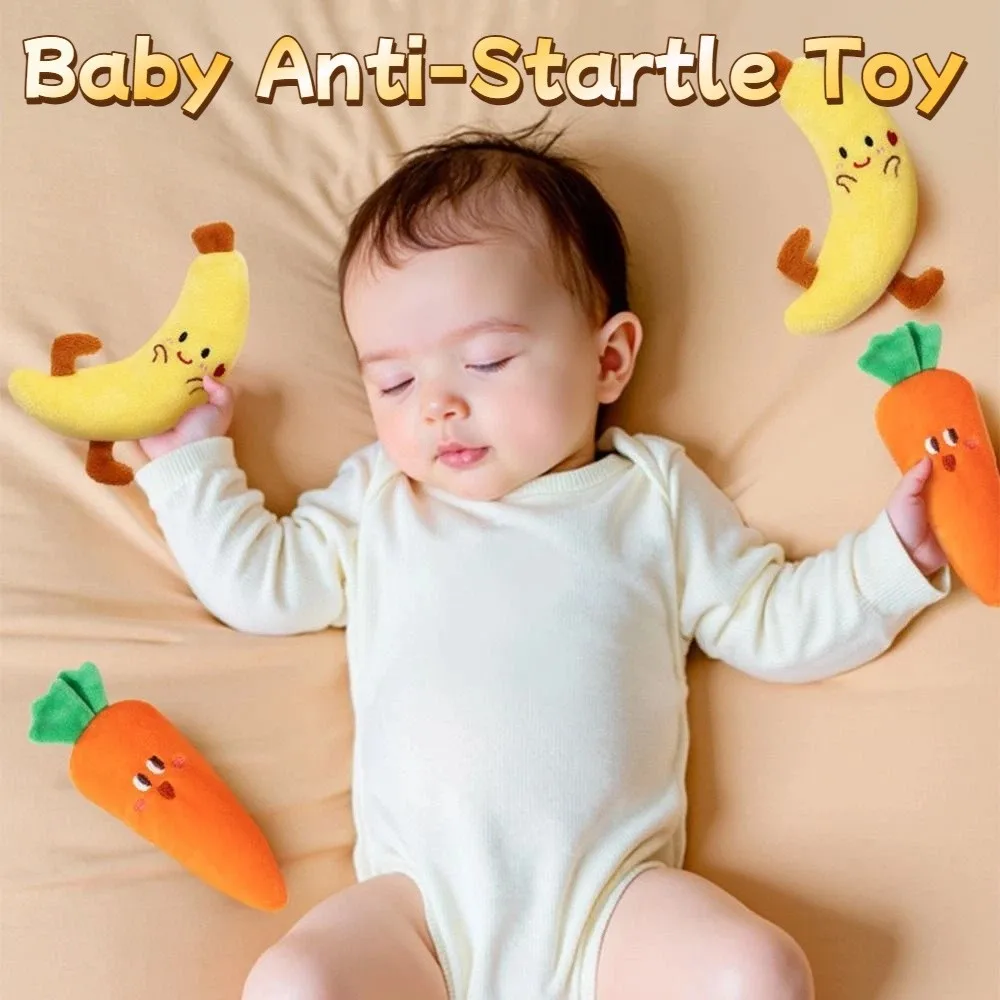 Developmental Cute Baby Hand-held Stuffed Anti-Startle Cartoon Fruit Soft Vibrant Color Baby Soother Teething Relief