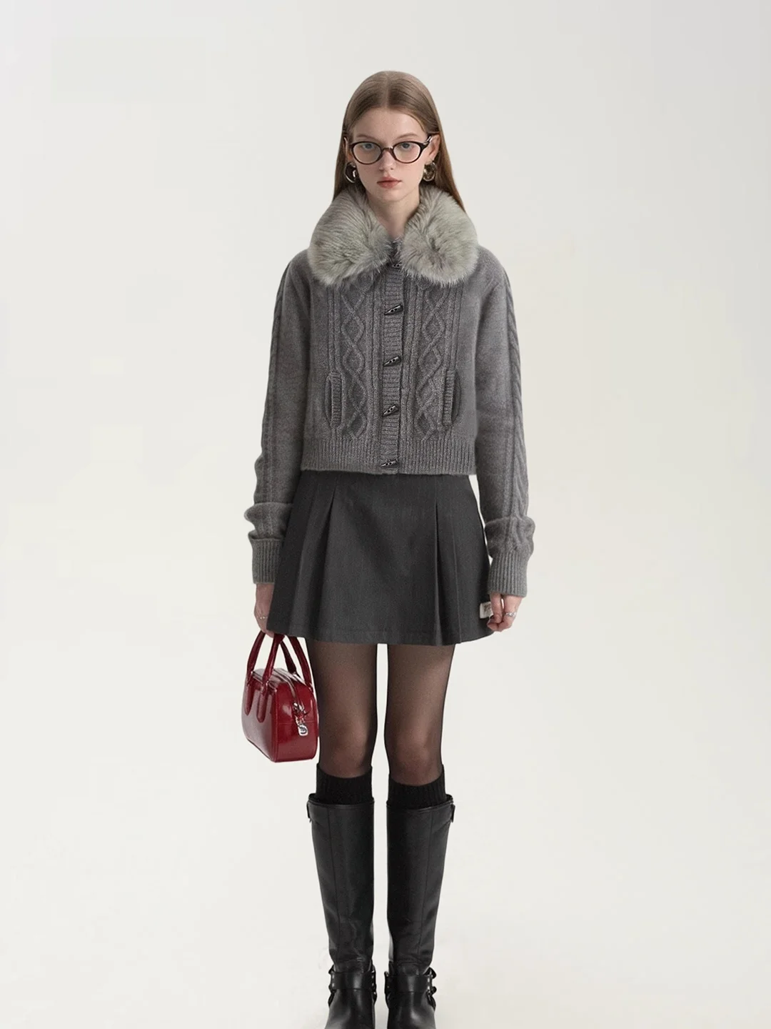 

Женский вязаный кардиган AHMI с длинными рукавами, мягкий и уютный, со съемным меховым воротником, весна-осень, новинка, повседневная одежда