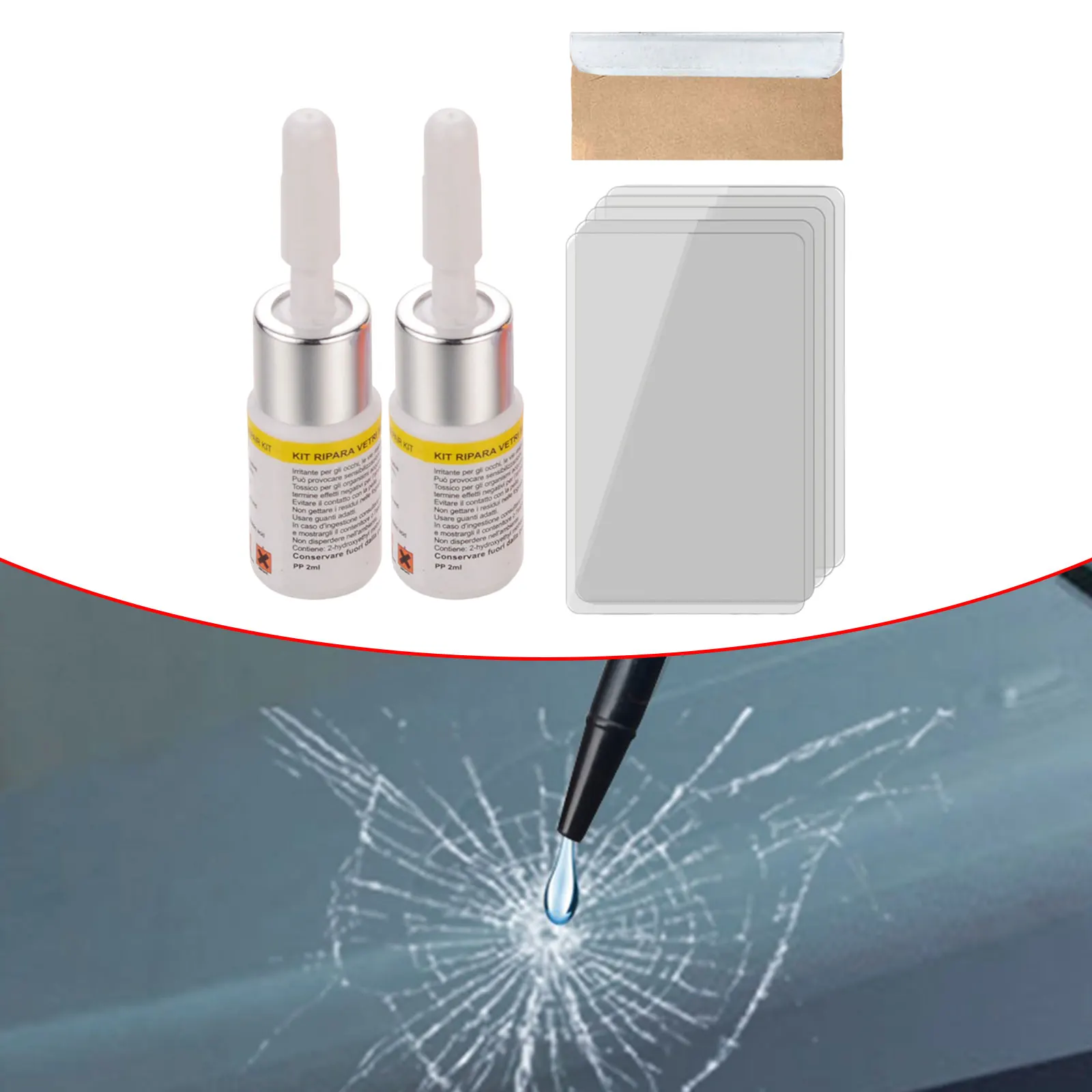 Car Windshield Scratch Repair Kit, Auto Vidro Nano Repair Fluid, Removedor de arranhões, Chip Cracks Reparação, Fácil de usar, 2x