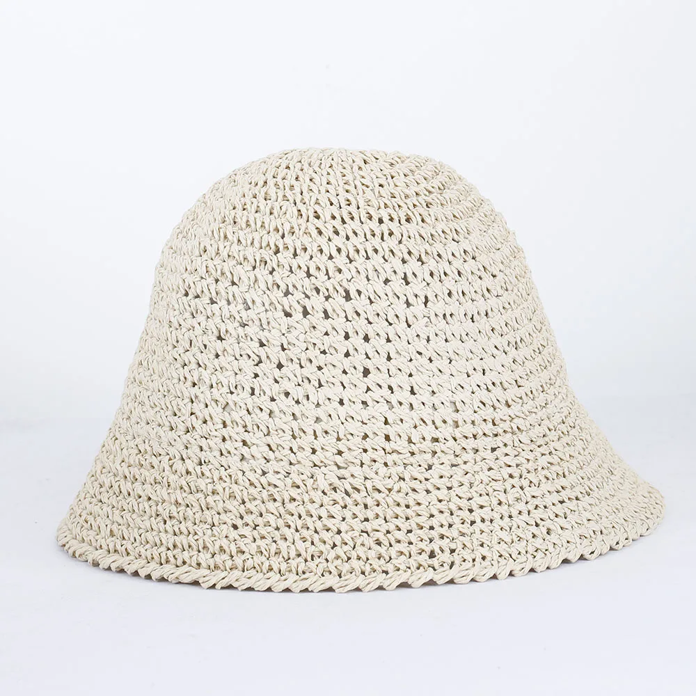 Womens Straw Sun Hat Woven Bucket Hat Fishing Hat Beach Hat Foldable Cap Solid Color Straw Beach Hat Summer