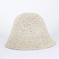 Womens Straw Sun Hat Woven Bucket Hat Fishing Hat Beach Hat Foldable Cap Solid Color Straw Beach Hat Summer - Image 4