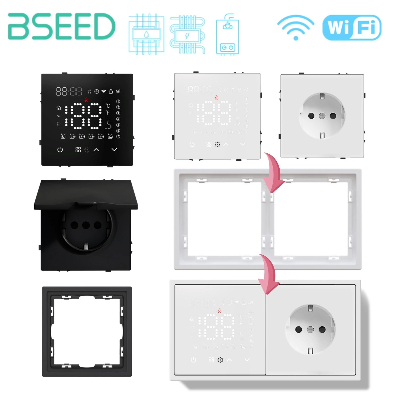 

BSEED LED Touch Screen Electric Floor Heating Water Boiler Room Thermostat Module Part Wifi Alexa Temperature Controller APP
