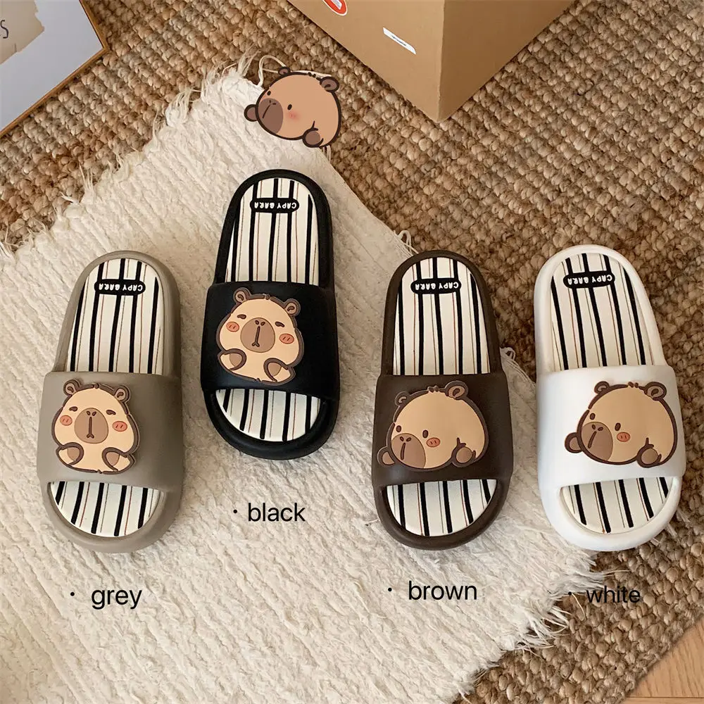 

Новые женские милые тапочки для ванной с декором в виде капибары, в полоску, с толстой мягкой подошвой, для дома, пляжа, лета, для пар, черно-белые, повседневные, нескользящие