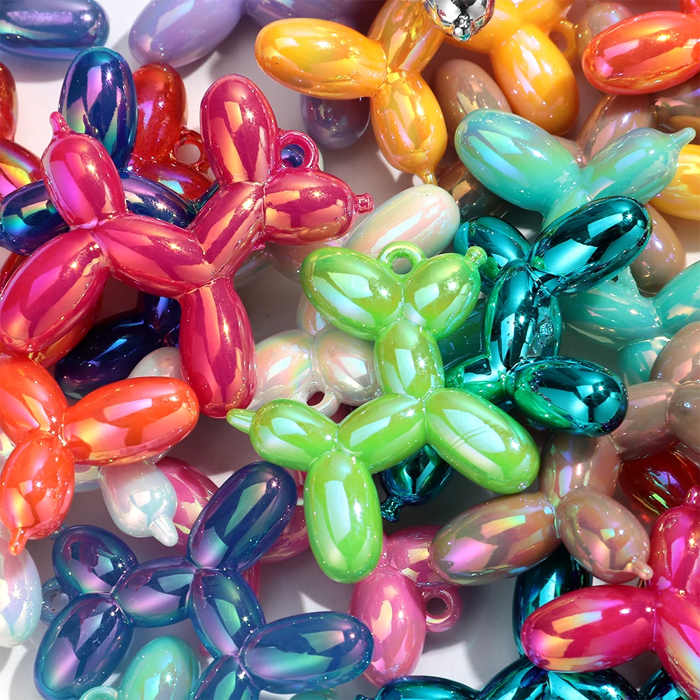 5 Stück AB Bunte Acryl-Anhänger 45x46mm in Form eines süßen Hundes für DIY-Schmuckherstellung, Schlüsselanhänger, Halsketten-Zubehör – Detail 3
