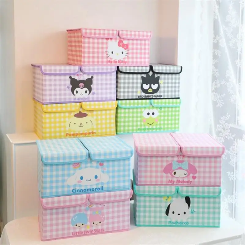 Kawaii Sanrio Hello Kitty Cartoon Double Cover Storage Box Convenient Foldable Dormitory Large Capacity Storage Box Girls Gift