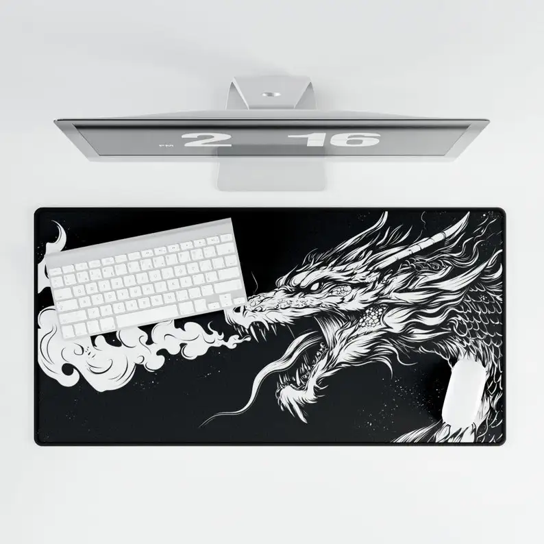 Black and White Dragon Pattern Deskmat,minimalist Workstation Protector,non-slip and Waterproof Deskmat,perfect Gift for Friends