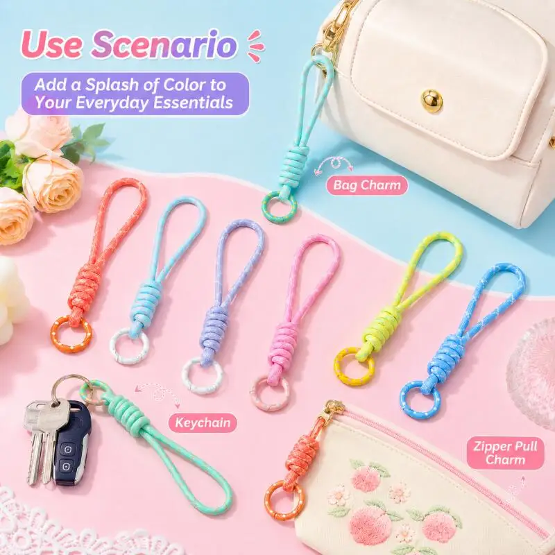 Bunter gewebter Schlüsselanhänger, unisex Anti-Verlust-Handschlaufe, Paracord-Schlüsselringe geeignet für Wasserflaschen und DIY-Zubehör. – Detail 6