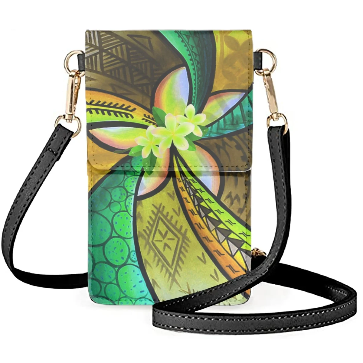 

FORUDESIGNS Flap Shoulder Bag Leather Polynesian Tribal Plumeria Flower Satchel Diagonal Messenger Crossbody Pouch Shopping