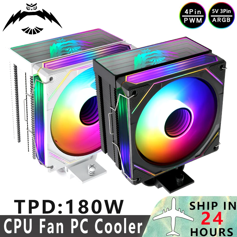 

QiuzAim Durable Cpu Heatsink Compatible LGA115x 1200 1700 2011-3 x79x99 i5 i7 AM5 PC Cooler Processor 4 Heat Pipe 120mm ARGB Fan