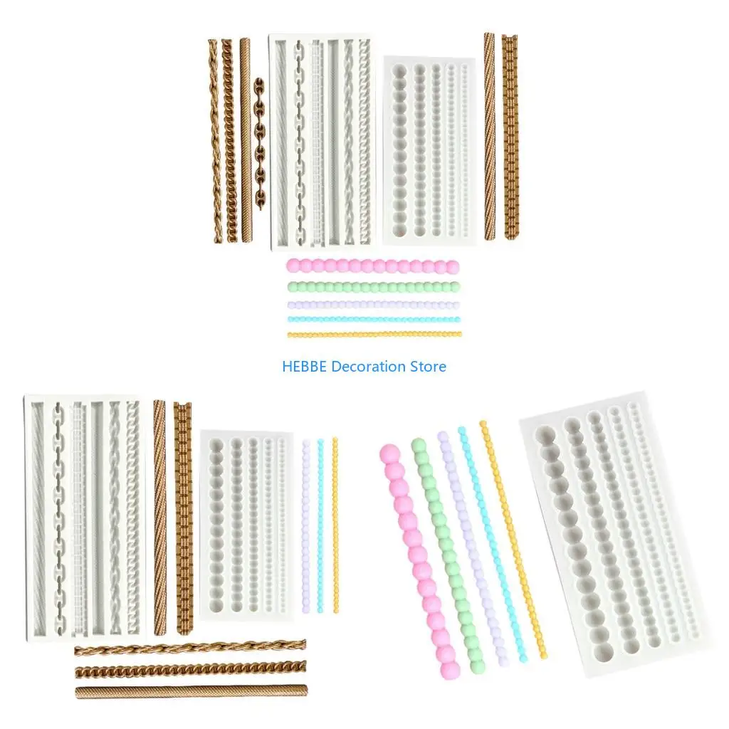 B0KC Silicone Cake Decorating Molds With Intricate Braided Rope Or Pearls Chain Design For Chocolate And Fondant Crafts