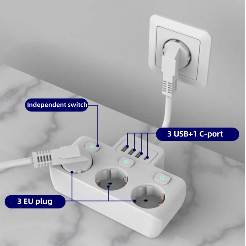 Imagem -02 - Adaptador Power Strip com Cabo de Extensão Soquete Elétrico Protetor de Surtos Adaptador Home Plug Saída Usb