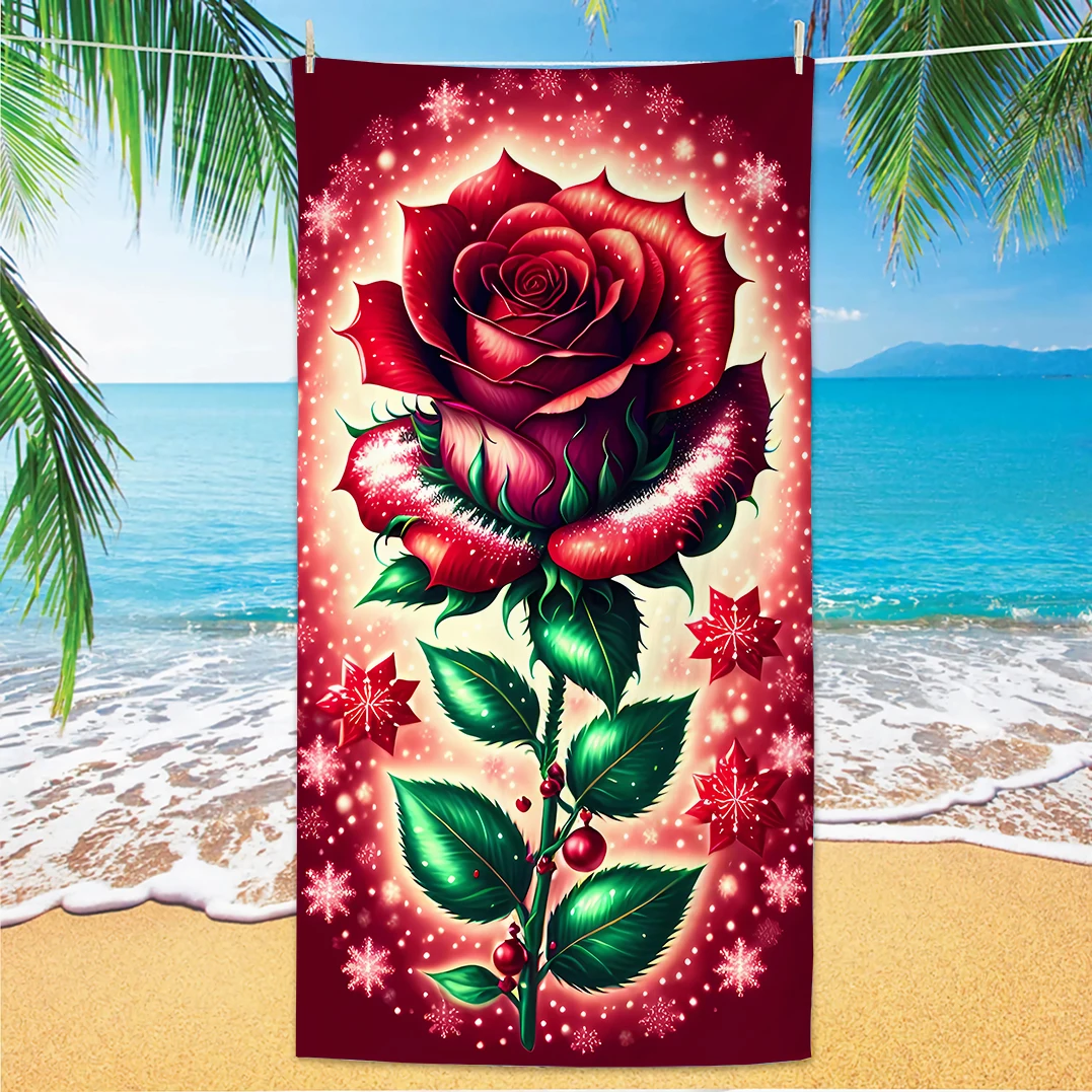 

Rose Pattern Beach Towel, Digital Printing Thin Quick-Dry Anti-Sand Microfiber Lightweight for Swim, Yoga, Travel, Gym, Gift