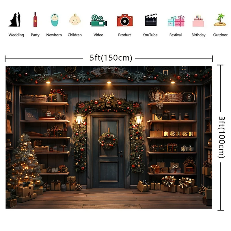 Mocsicka Winter Christmas Photography Background Gorgeous Door Christmas Flower Knot Holiday Party Family Photo Backdrops Studio