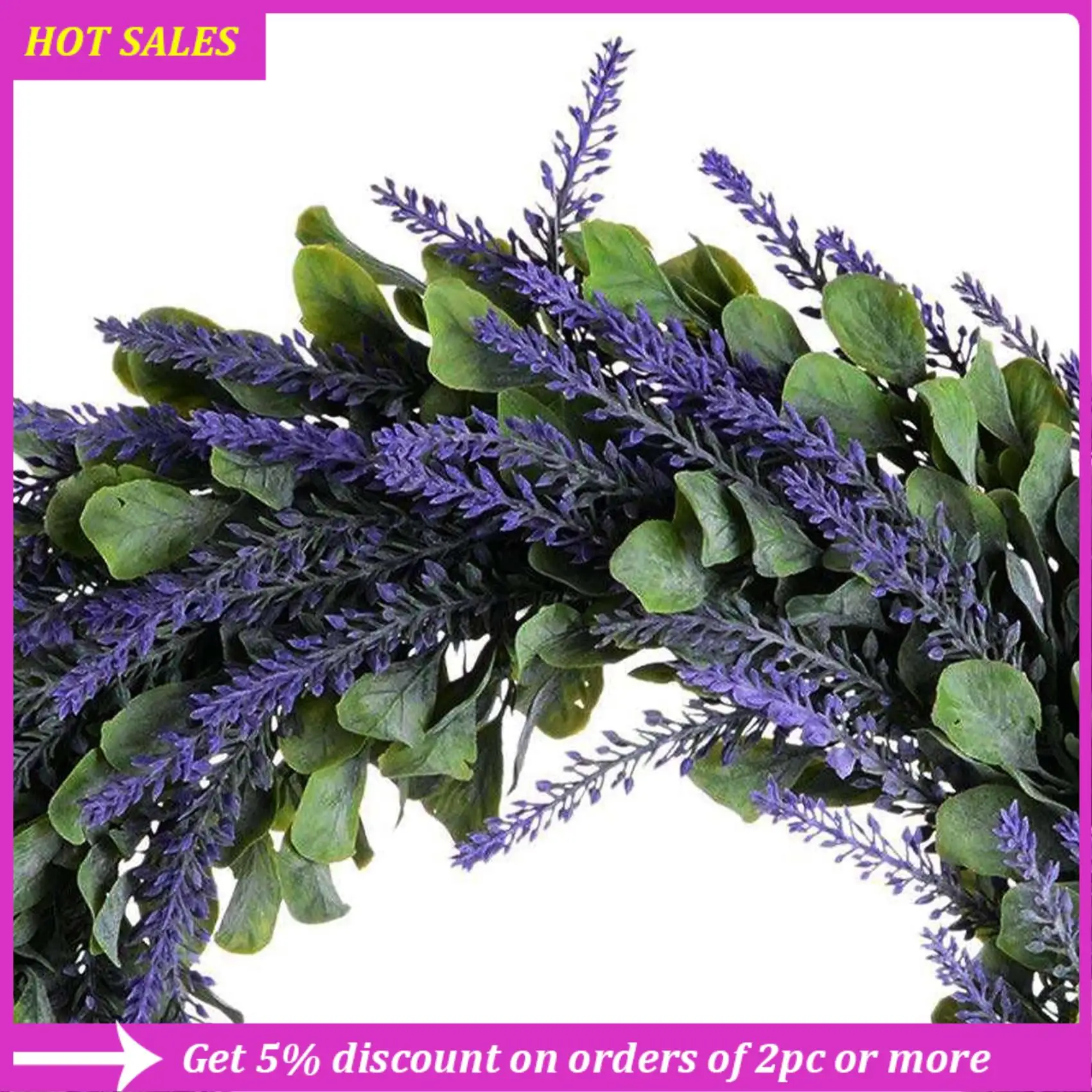 

5X Artificial Wreath, Door Wreath 17 Inch Lavender Spring Wreath Round Wreath For The Front Door, Home Decor,Requisite