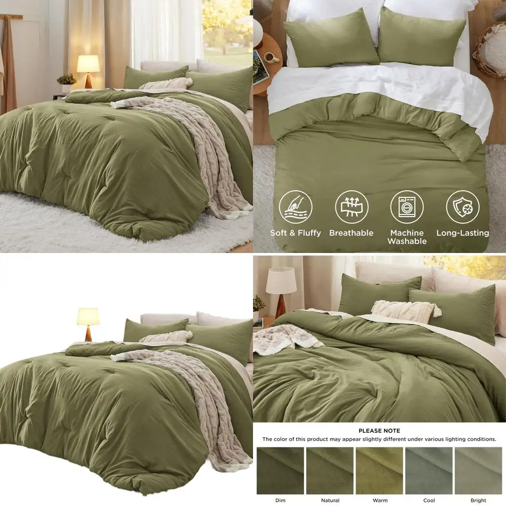 

Olive Green Prewashed 3-Piece Comforter Set: Lightweight Duvet and 2 Pillowcases