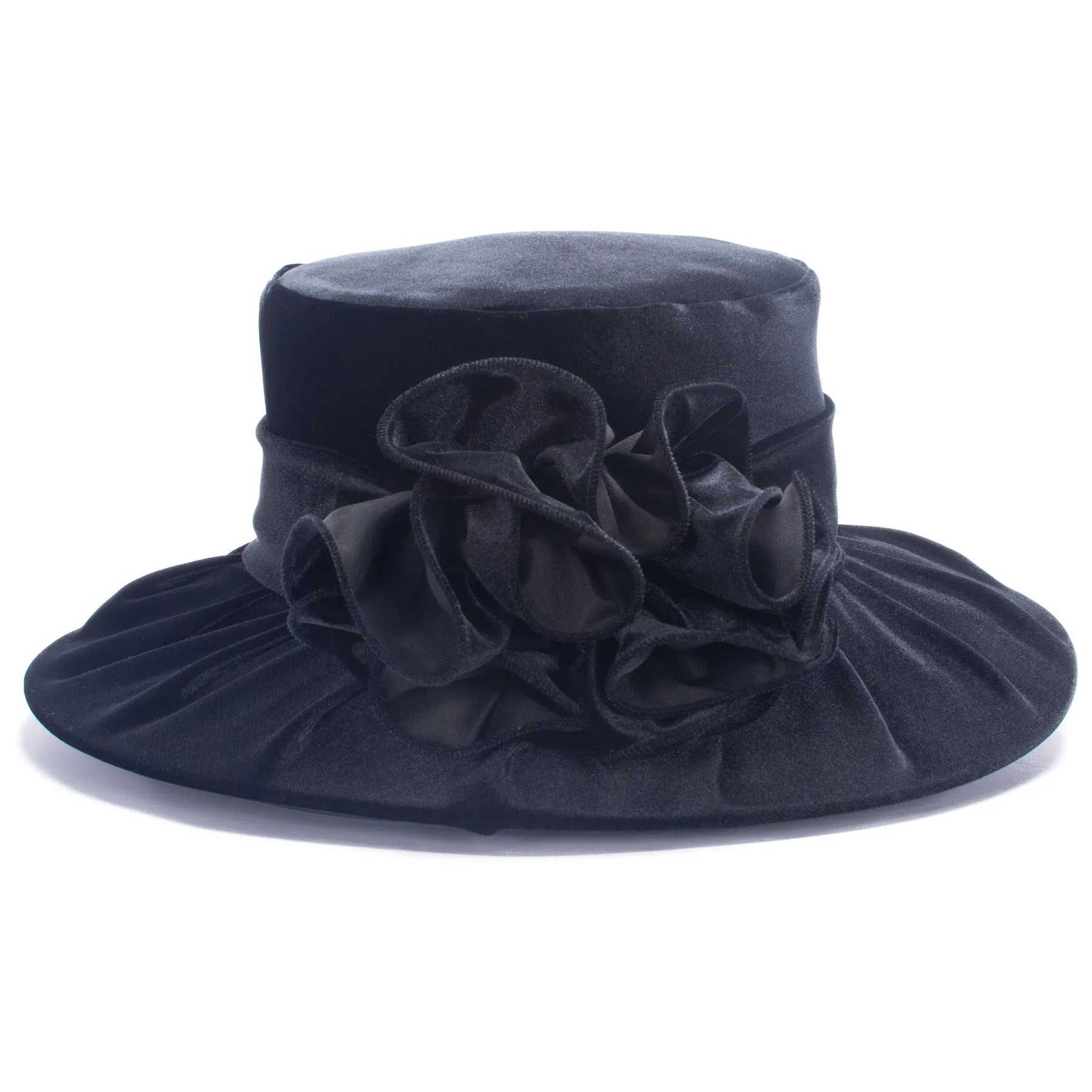 Lawliet Winter Sun HatWomen Fedora Elegant  Solid Velvet Flower Trim Ladies Hat Winter Women Wedding Dress Church Hat A389