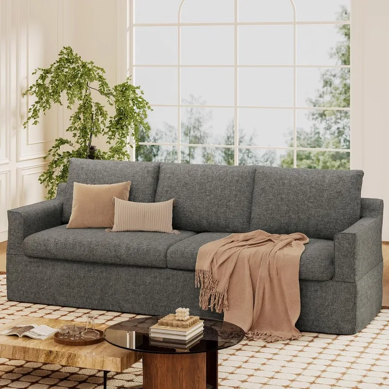 

93 Inch Slipcovered Sofa,3-Seater Sofa Couch with Extra Deep Seats,Modern Upholstered Loveseat with Wide Armrest,Removable Cheni