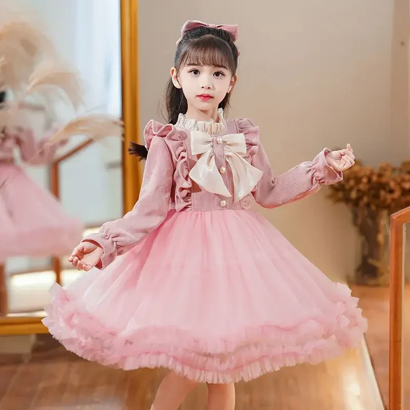 Girls' Dress Autumn New Little Western Style Baby Girl Bubble Season Children Velvet Skirt