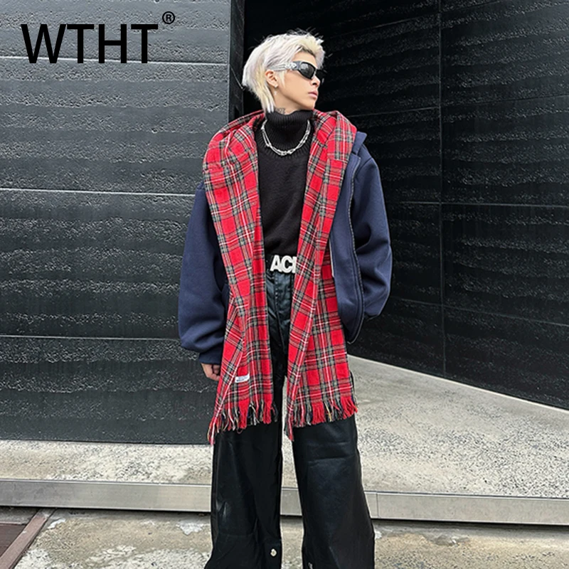 

Модные мужские куртки WTHT с эффектом двухслойности и клетчатым узором, весна 2026, свободные повседневные куртки с капюшоном, модель 2A2794