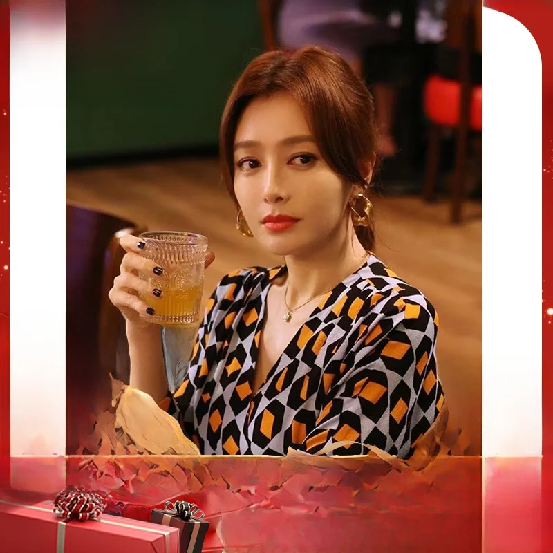 

DI DVF Chic Print Wrap Dr Belted Bodycon for Par High-End Feeling Color Blo Ele Lady Spring Season Seven Sve